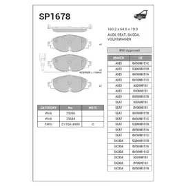 Колодки тормозные дисковые передние Sangsin SP1678 AUDI A3/SEAT LEON III/SKODA OCTAVIA III/VW GOLF VII перед.к-т