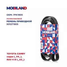 Ремень 7PK1905 (EPDM) TOYOTA CAMRY седан (_V4_), RAV 4 III (_A3_), Mobiland 501271905