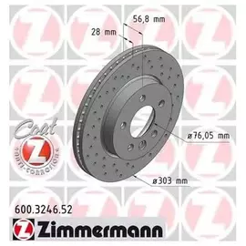 Тормозной диск передний Zimmermann 600324652 для VW Amarok