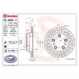 Тормозной диск задний Brembo 09899811 для Porsche 718 Boxster, 718 Cayman, Boxster, Cayman