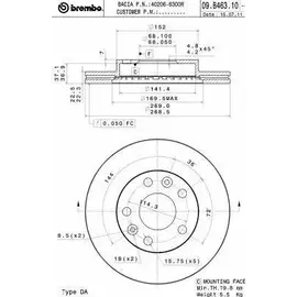 09B46310 Диск тормозной Brembo, передний, вентилируемый