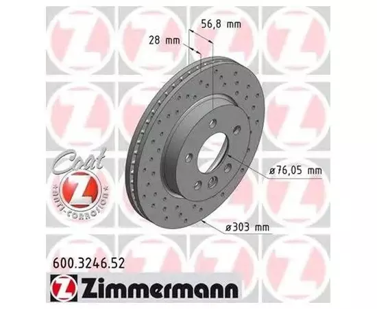 Тормозной диск передний Zimmermann 600324652 для VW Amarok