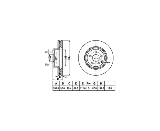 Диск тормозной MERCEDES W211 280-500 02-/C219 280-500 04- передний вент.D=330мм.