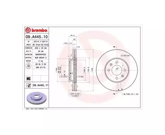 Диск тормозной передн. HYUNDAI ACCENT III (MC) 11/05-12/10 / HYUNDAI ACCENT III Saloon (MC) 11/05-11