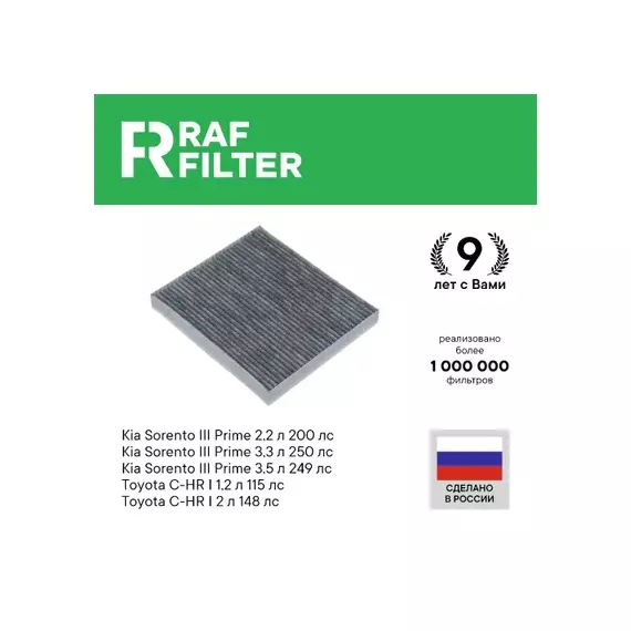 Фильтр воздушный салона KIA Sorento (15-) угольный RAF FILTER