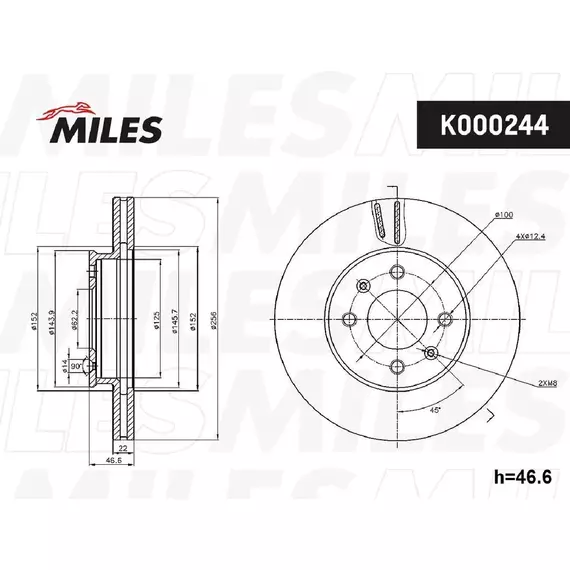 Диск тормозной MILES K000244 HYUNDAI ACCENT 05-/i20 08-/KIA RIO II 05- передний вент.